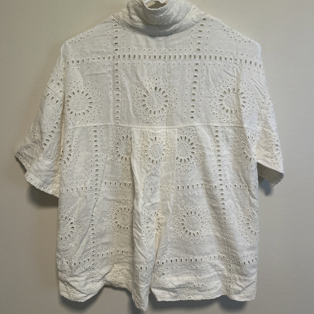 Madewell Women's Eyelet Button-Up Camp Shirt White Sz Medium Linen Blend - Picture 5 of 5